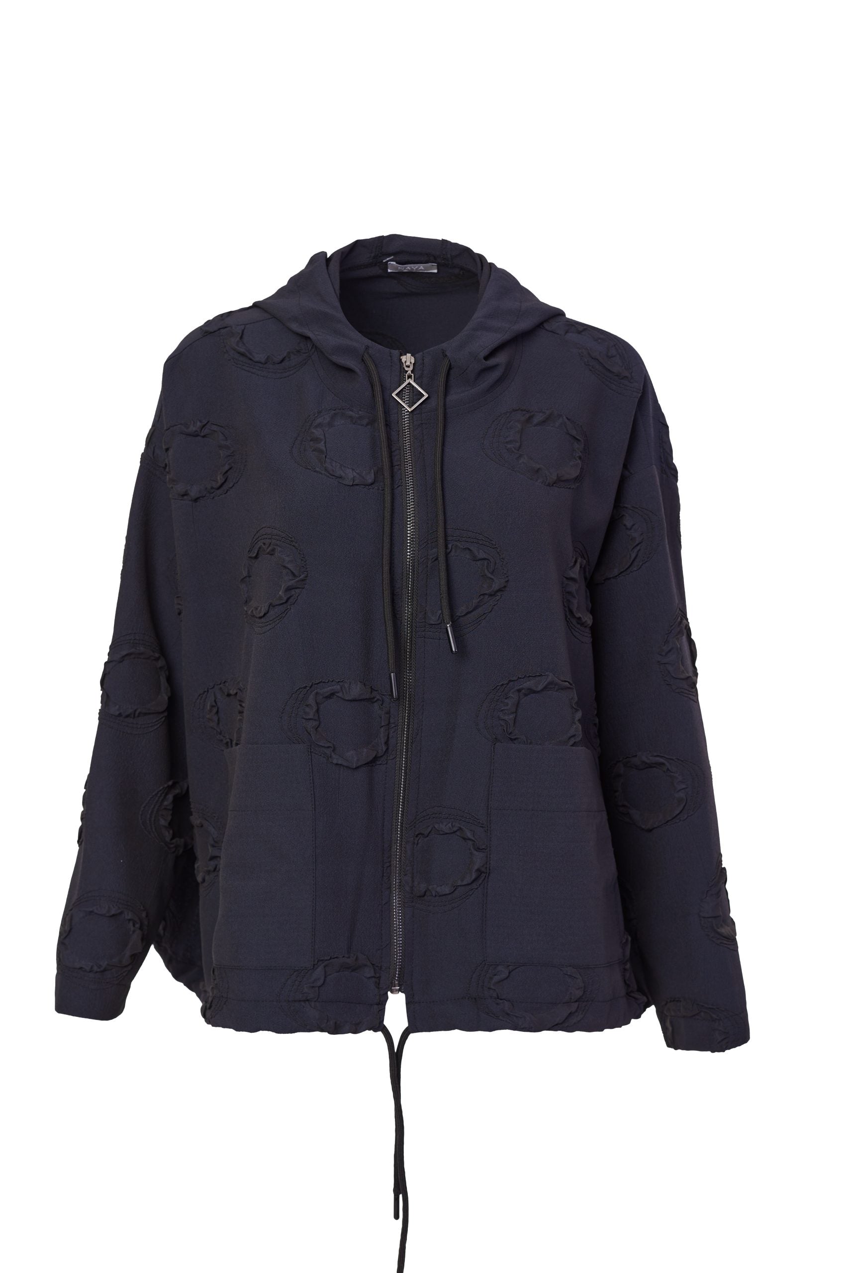 152- Naya Jacquard Oversize Jacket w/ Hood- Navy