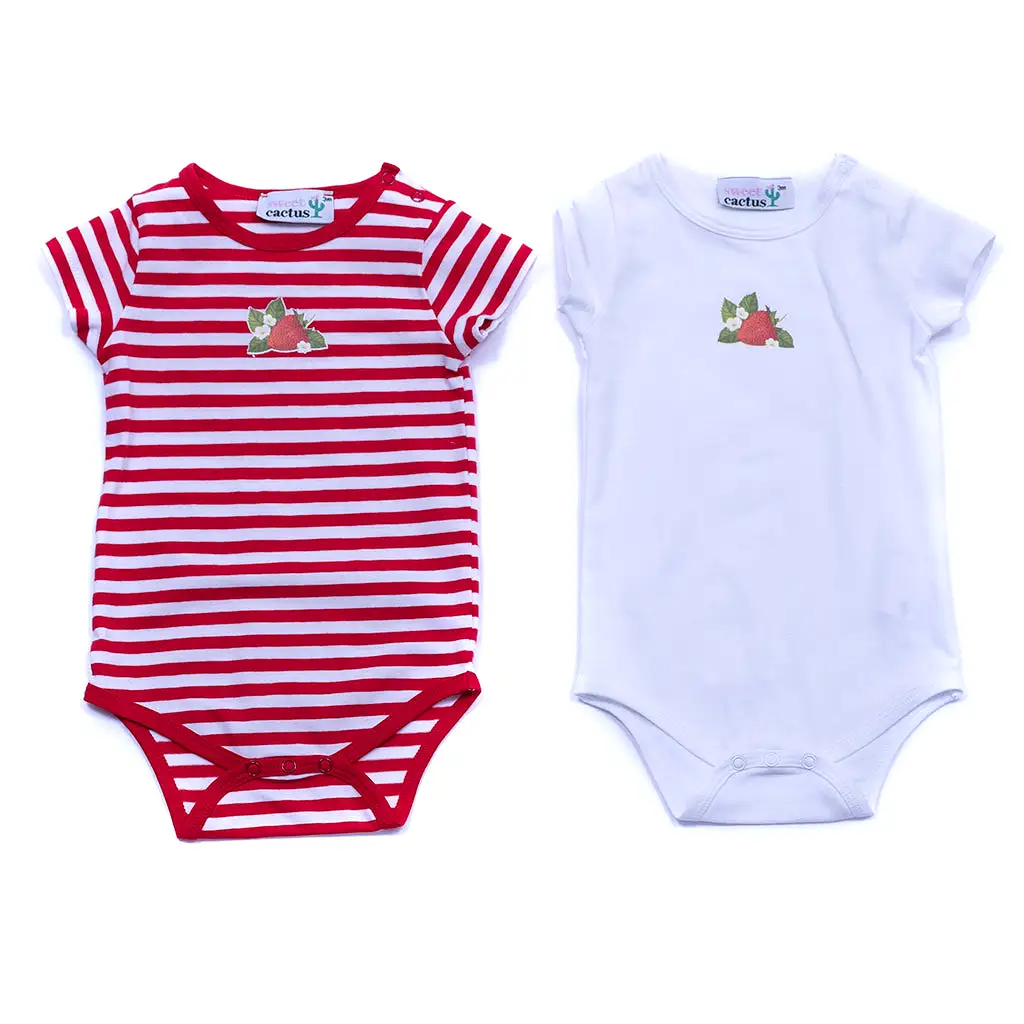 2 Pc Red Strawberry Bodysuit Set