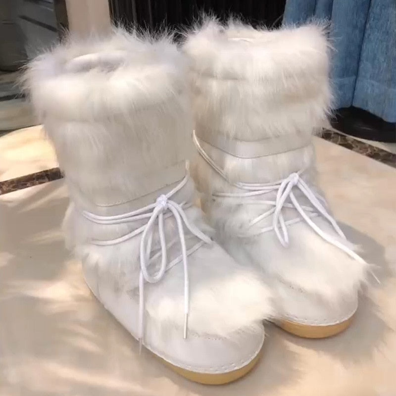 2023 Winter Snow Boots Women Ski Boots Fluffy Hairy Winter Fur Boots