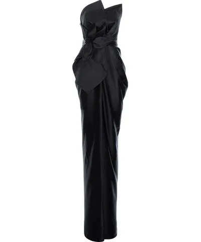 Acob À Porter Women's Black Victoria Satin Dress With Oversized Flower Applique