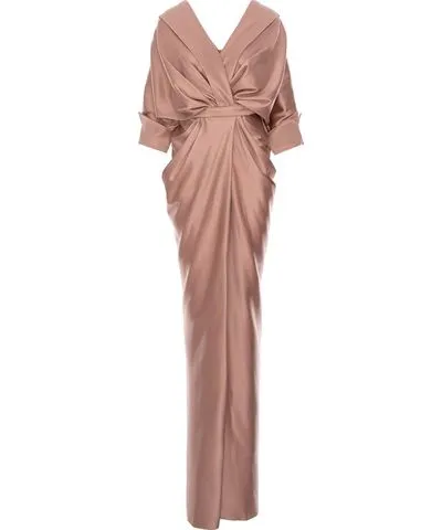 Acob À Porter Women's Gold / Neutrals Draped Long Dress Beige