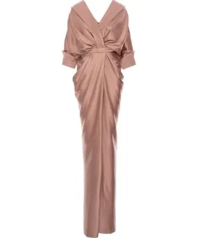 Acob À Porter Women's Gold / Neutrals Draped Long Dress Beige