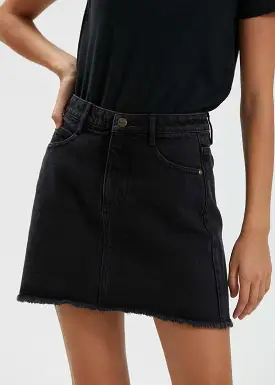 Afends Chillie Organic Denim Mini Skirt Washed Black