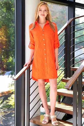 Alex Shirt Dress Orange Crushed Textured Jacquard