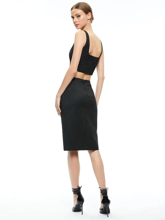 Alice + Olivia - Siobhan Midi Skirt - Black Pinstripe