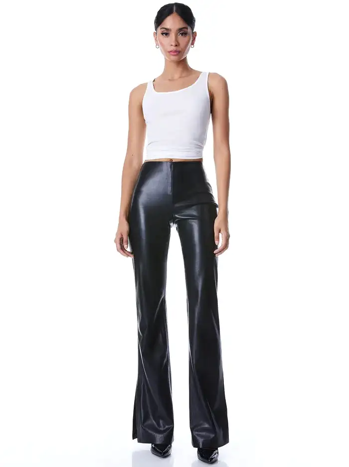 Alice + Olivia - Teeny Vegan Leather Side Slit Pant - Black