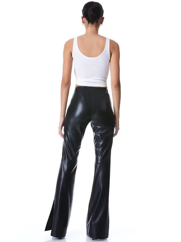 Alice + Olivia - Teeny Vegan Leather Side Slit Pant - Black