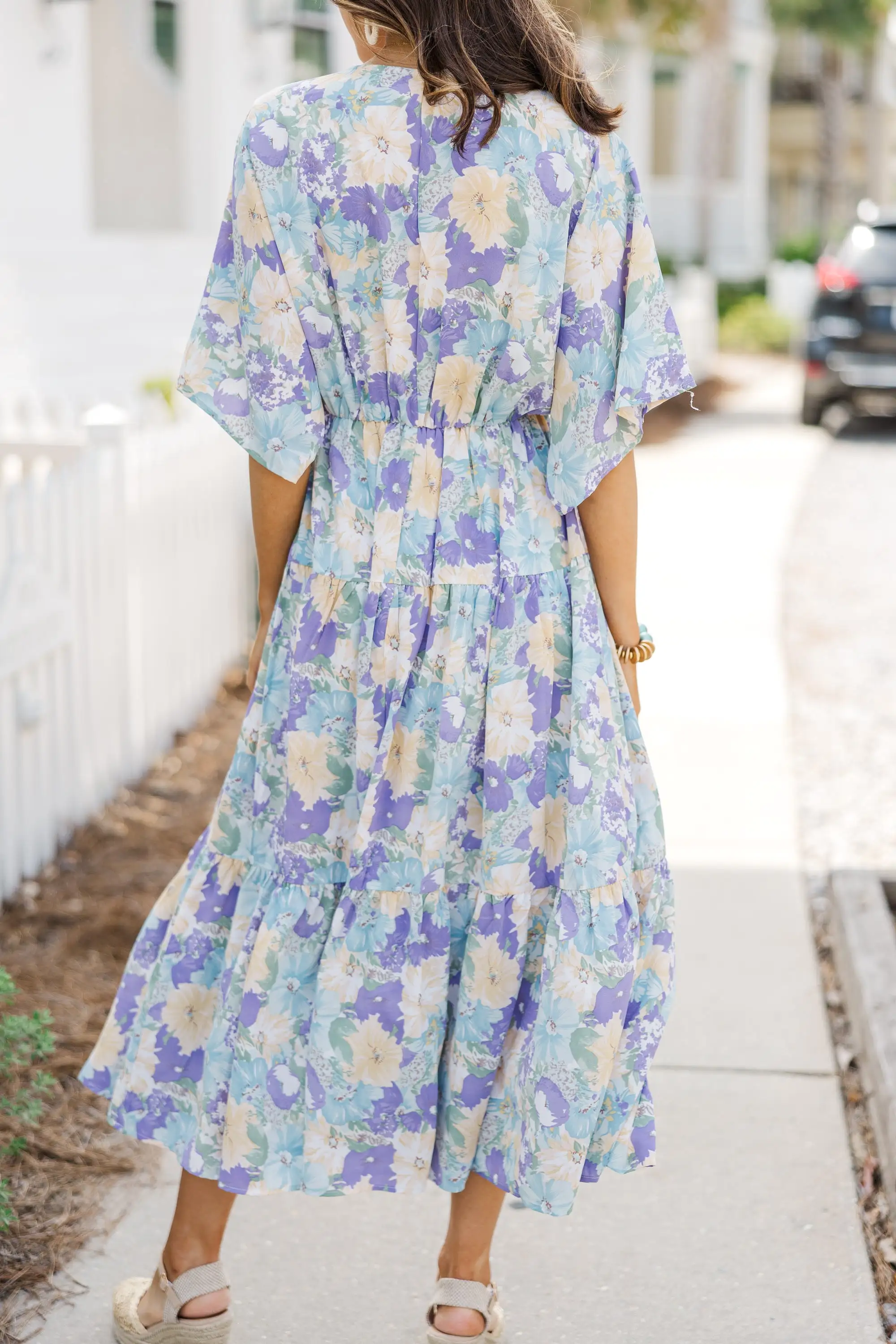 At This Time Lavender Purple Floral Midi Dress