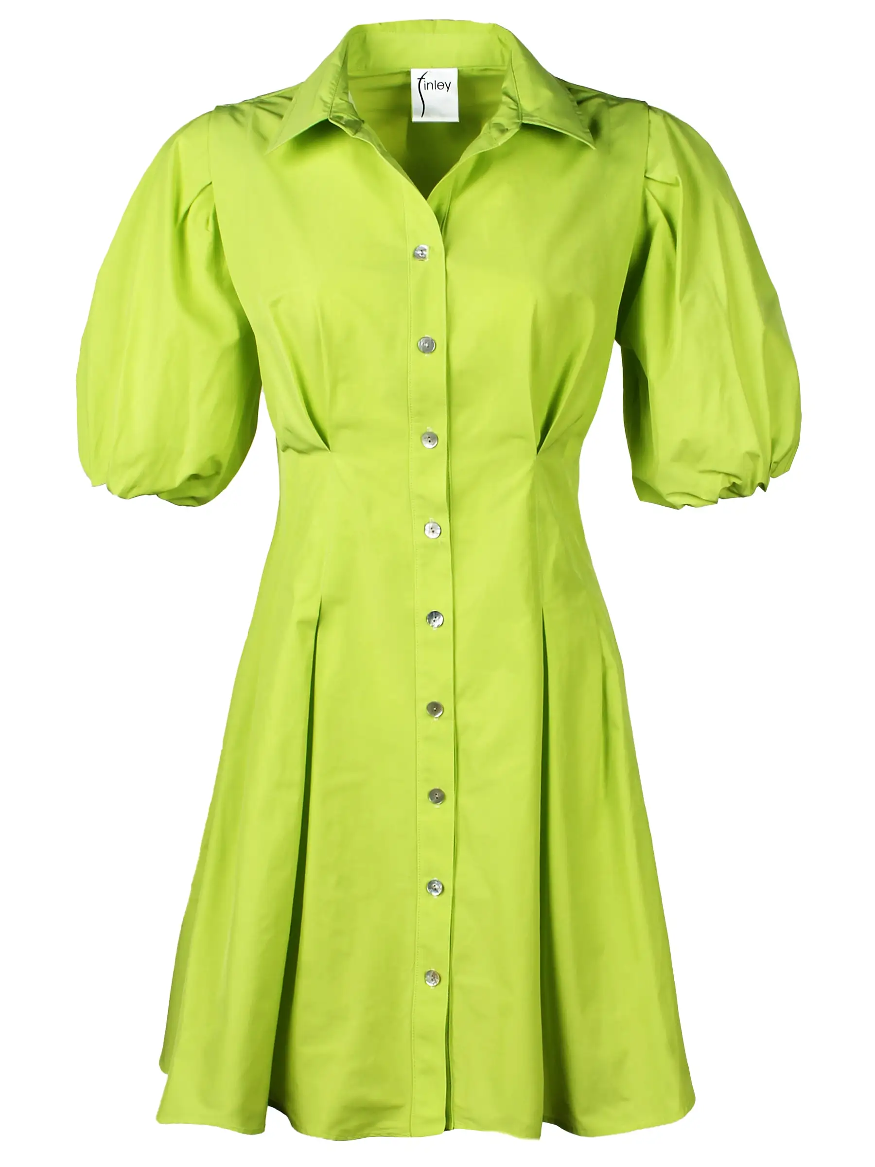 Avery Tucked Waist Neon Lime Shirt Dress Techy Taffeta