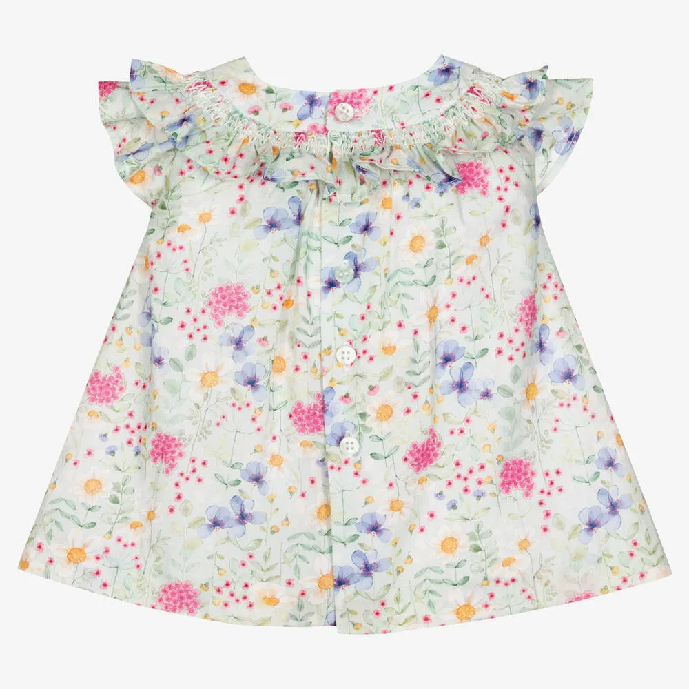 Baby Girls Green Cotton Floral Dress 