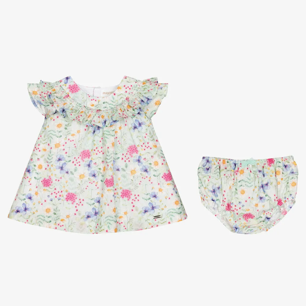 Baby Girls Green Cotton Floral Dress 