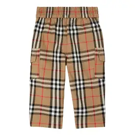 Beige Check Cotton Pants