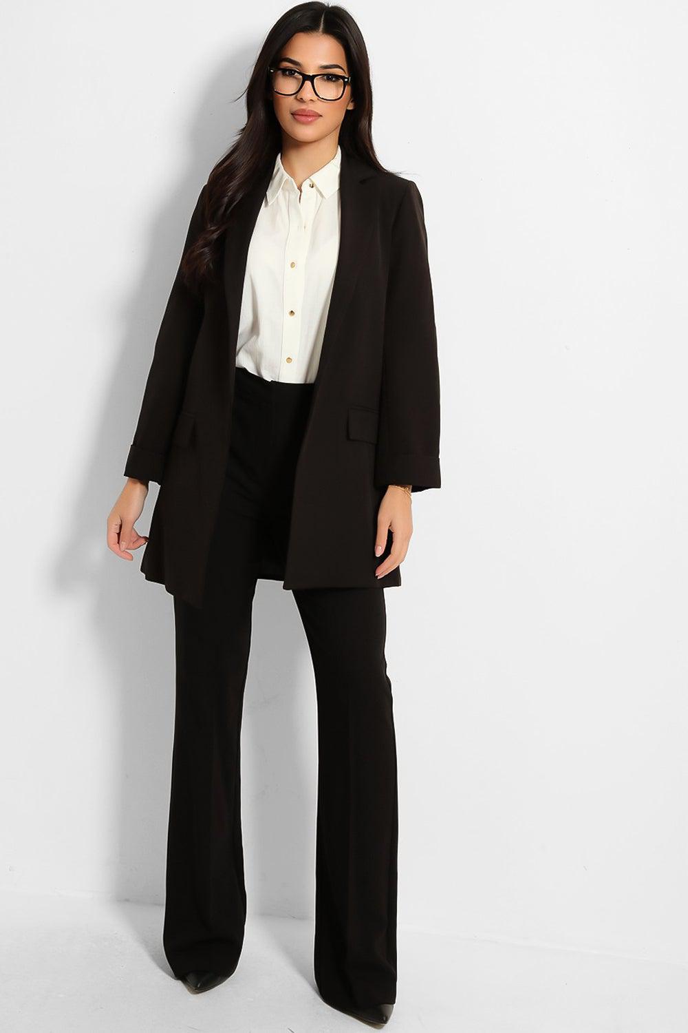 Black 3/4 Sleeve Open Front Long Blazer