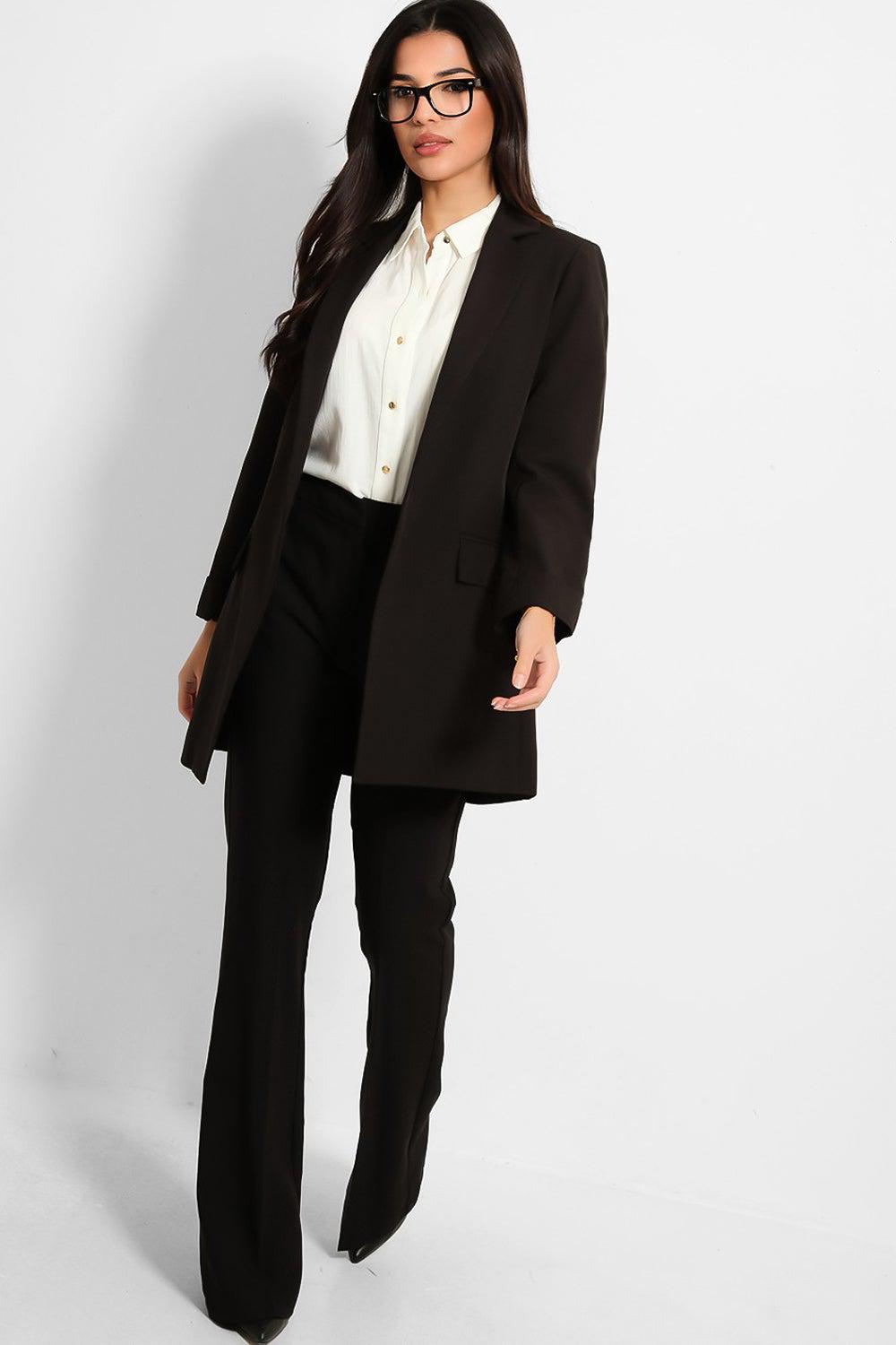 Black 3/4 Sleeve Open Front Long Blazer