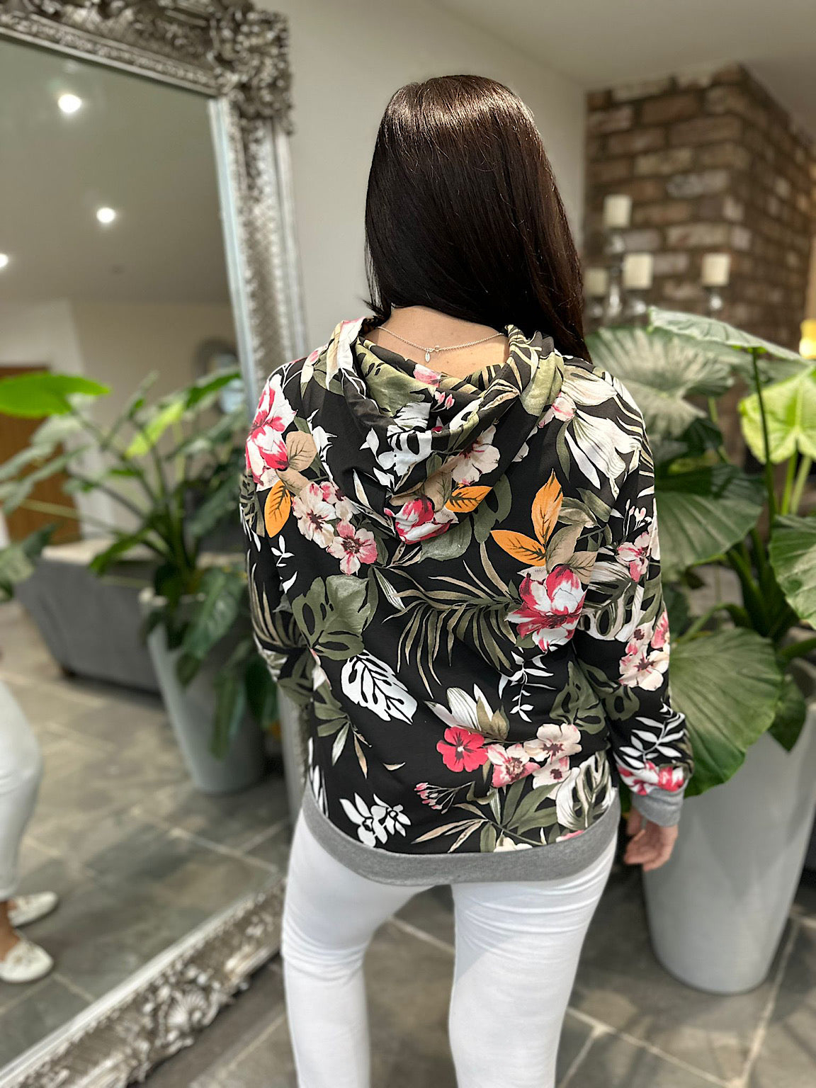 Black Flower Print Drawstring Hoodie India