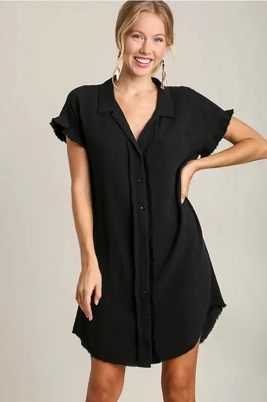 Black Gauze Shirt Dress