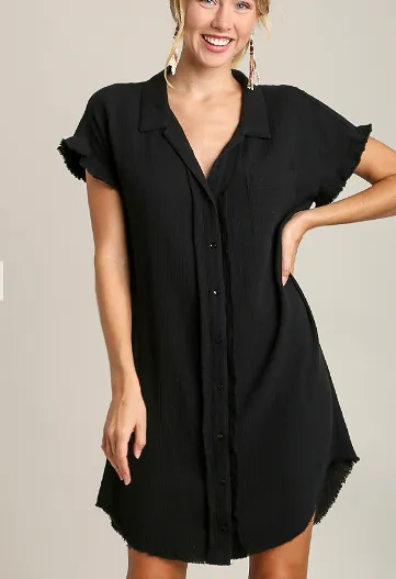 Black Gauze Shirt Dress