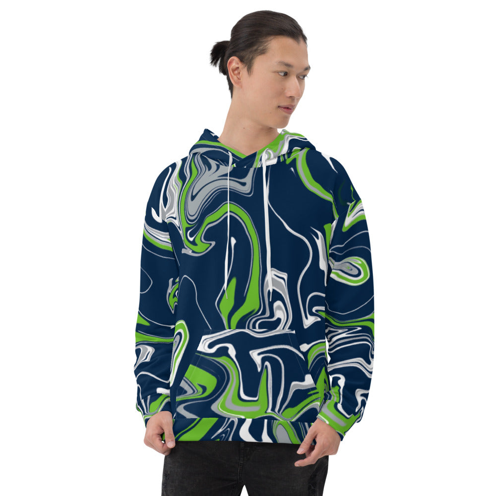 Blue Green Grey and White Oil Slick Pullover Hoodie