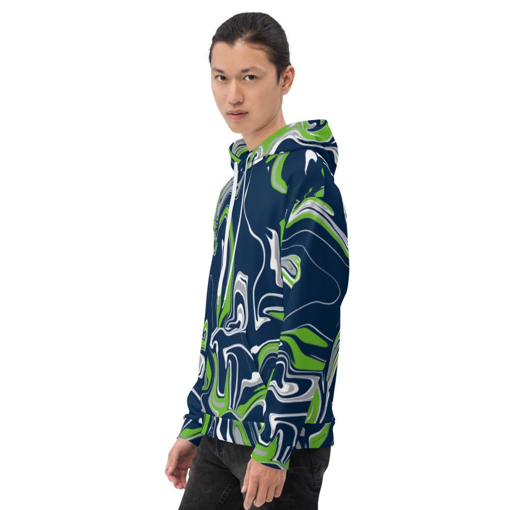 Blue Green Grey and White Oil Slick Pullover Hoodie