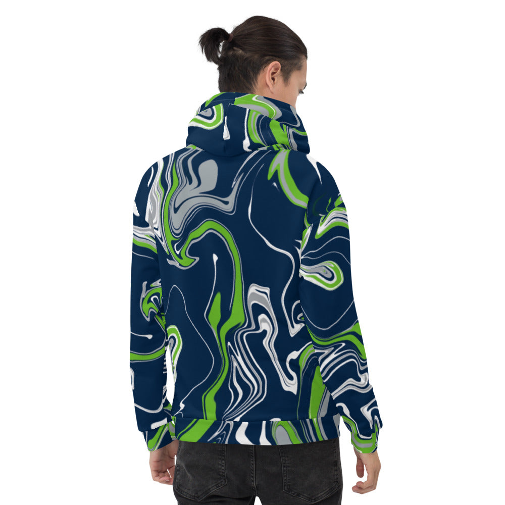 Blue Green Grey and White Oil Slick Pullover Hoodie