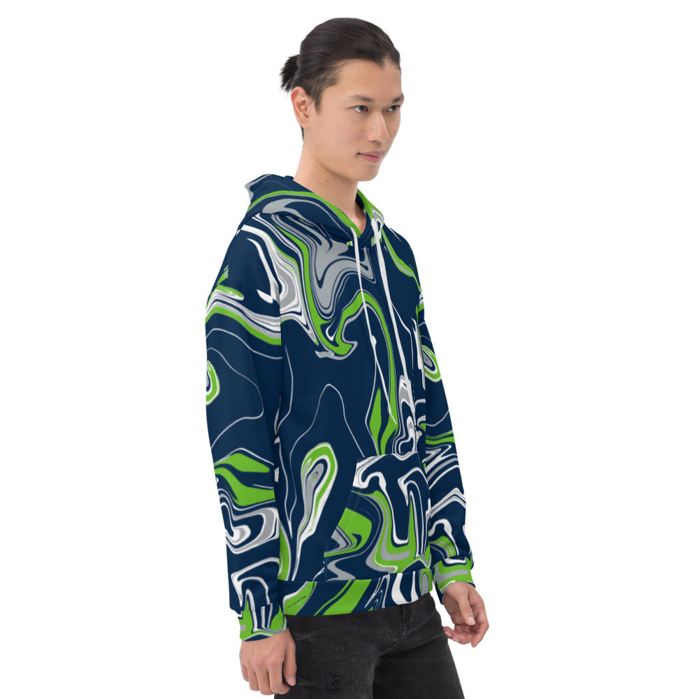 Blue Green Grey and White Oil Slick Pullover Hoodie