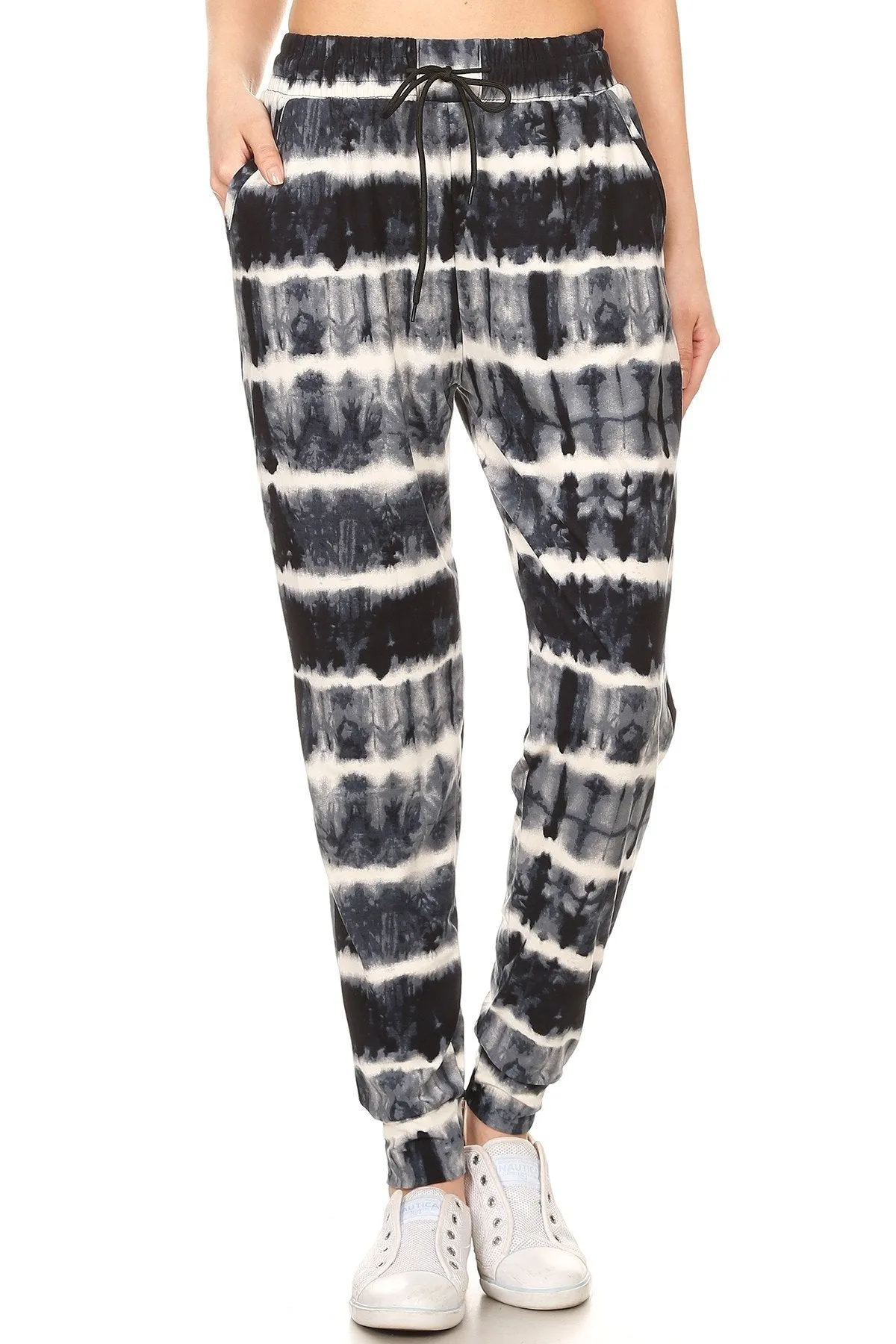 Blue White Tie Dye Print Soft Lounge Jogger Pants