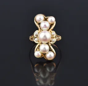 Bowtie Shape 14K Gold Akoya Pearl Cluster Ring