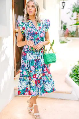 Bright Days Ahead Navy Blue Floral Midi Dress