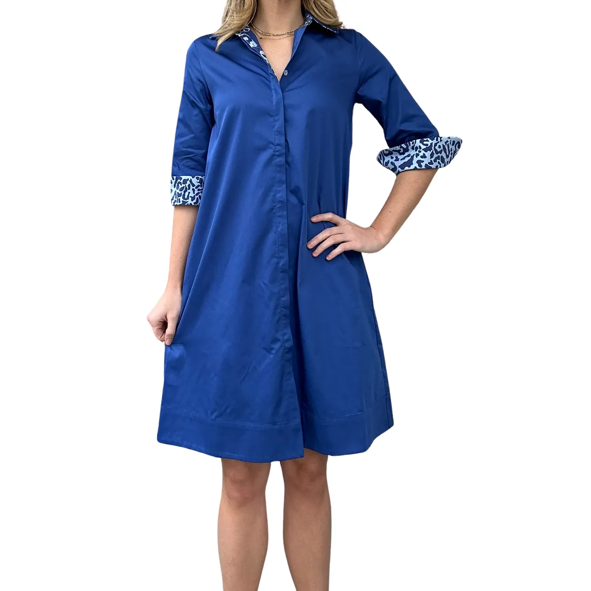 Carissa Shirt Dress - Azure Leopard