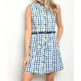 Checked Embroidered Shirt Dress