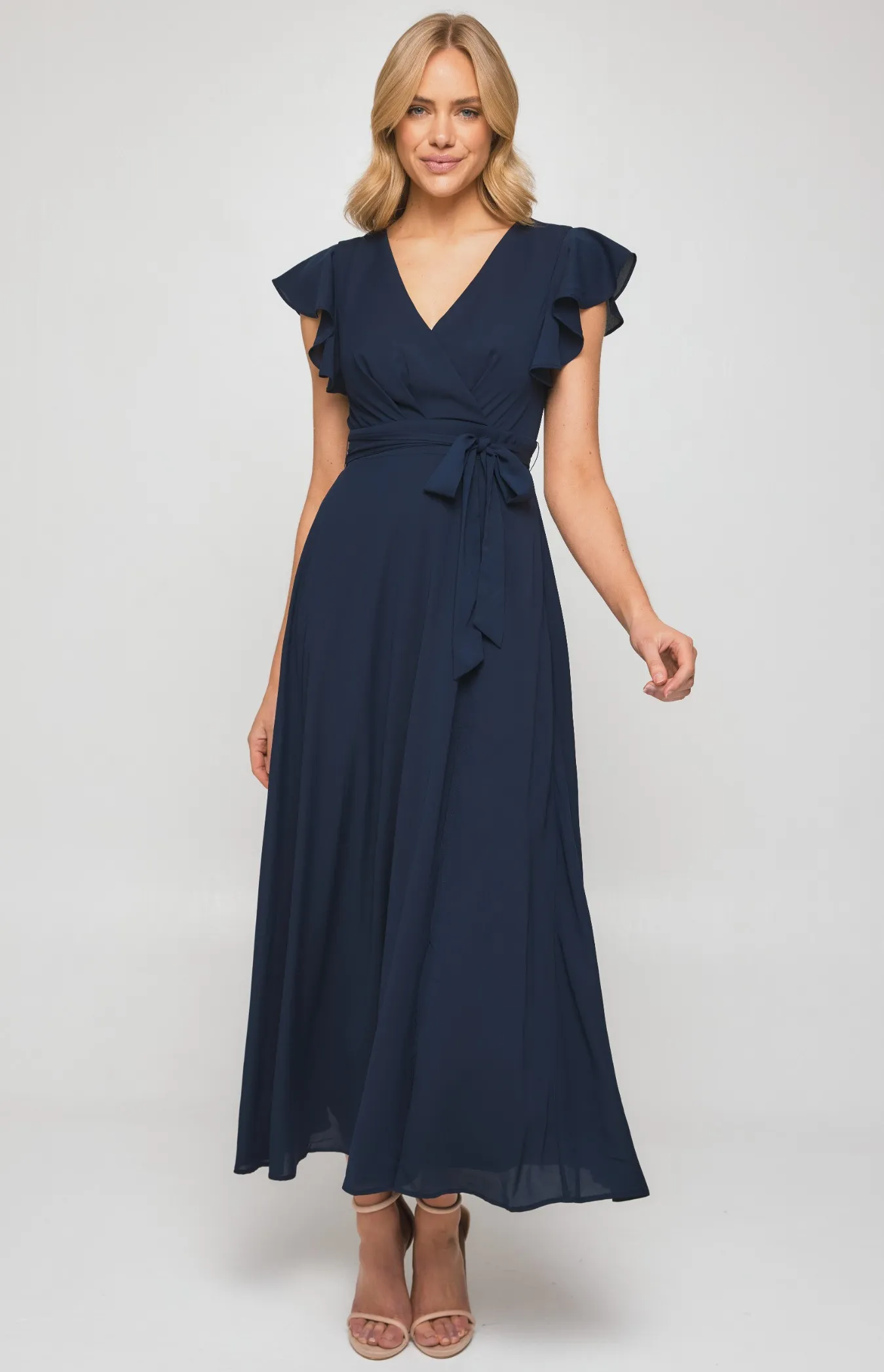 Chiffon Maxi Dress with Butterfly Sleeves and Split (SDR1258B)