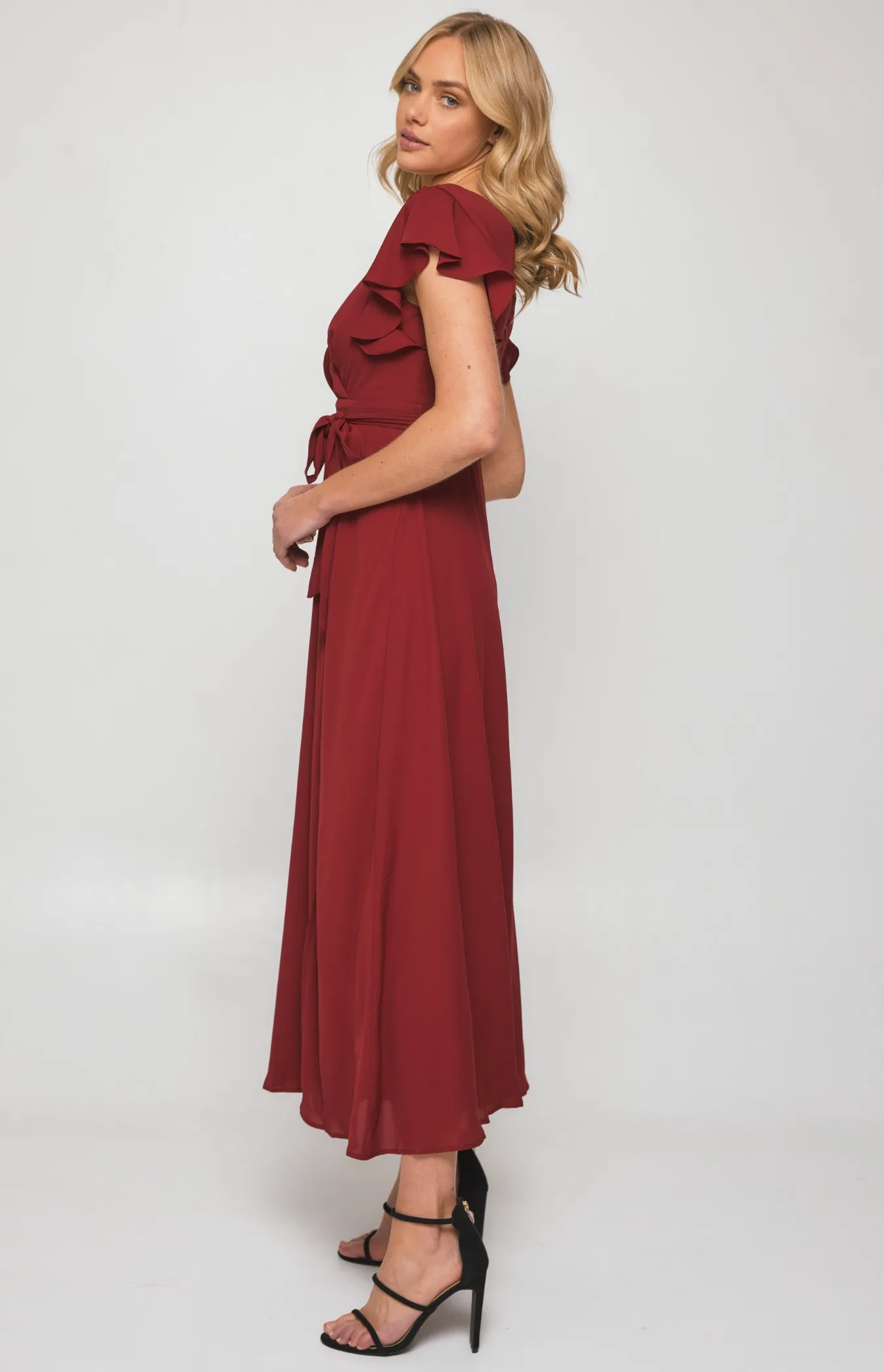 Chiffon Maxi Dress with Butterfly Sleeves and Split (SDR1258B)