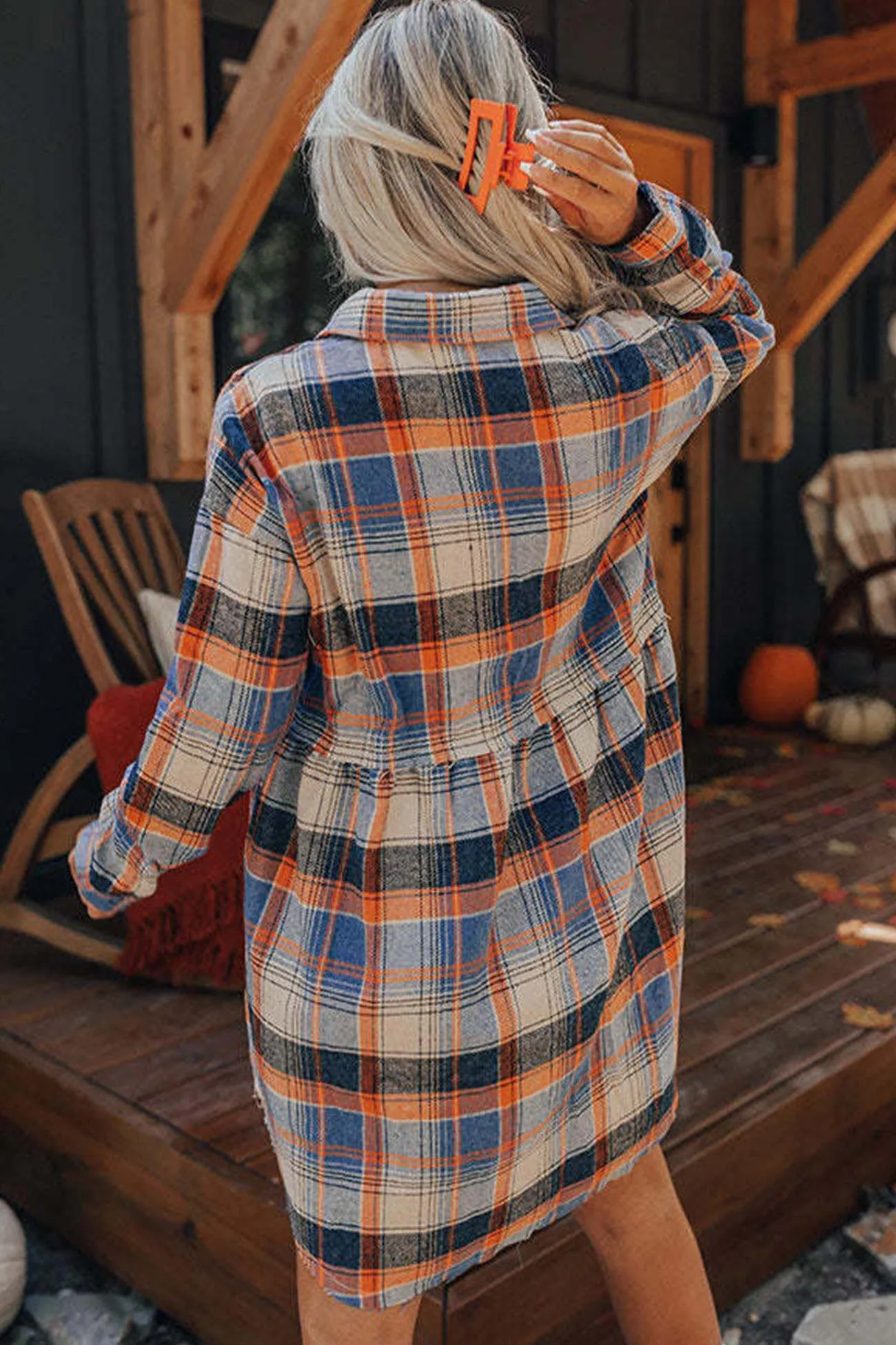 Contrast Plaid Shirt Dress