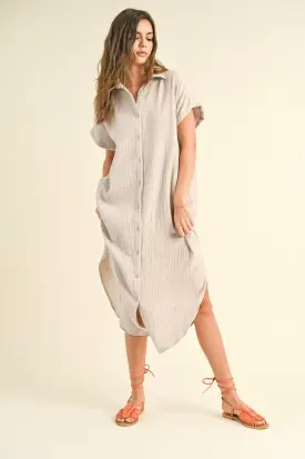 Cream Double Gauze Button Down Maxi Shirt Dress