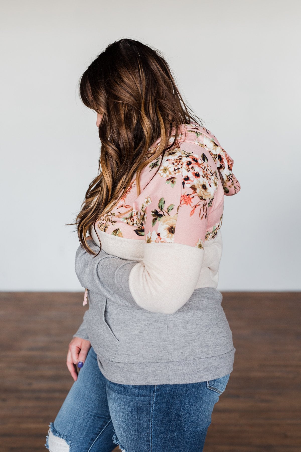 Dance All Day Color Block Hoodie- Pink, Oatmeal, & Grey