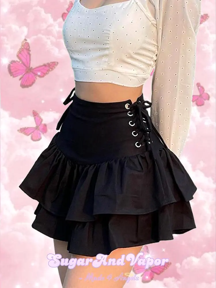 Delora Lace-up Ruffled Mini Skirt