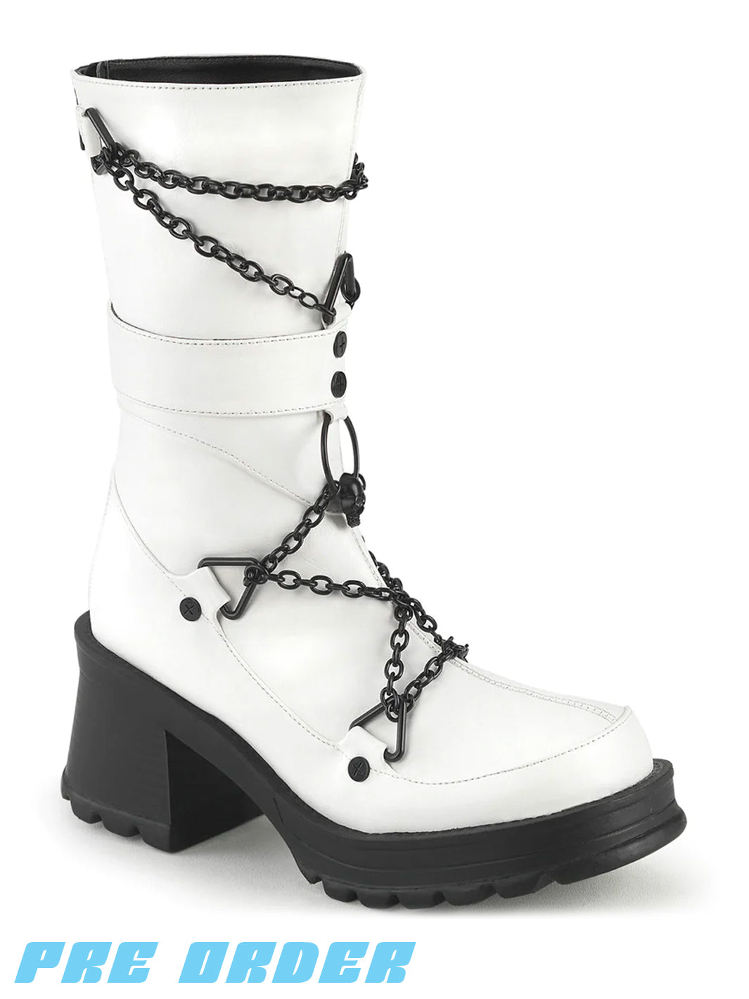 DEMONIA BRATTY-120 - WHITE VEGAN LEATHER  PRE ORDER 