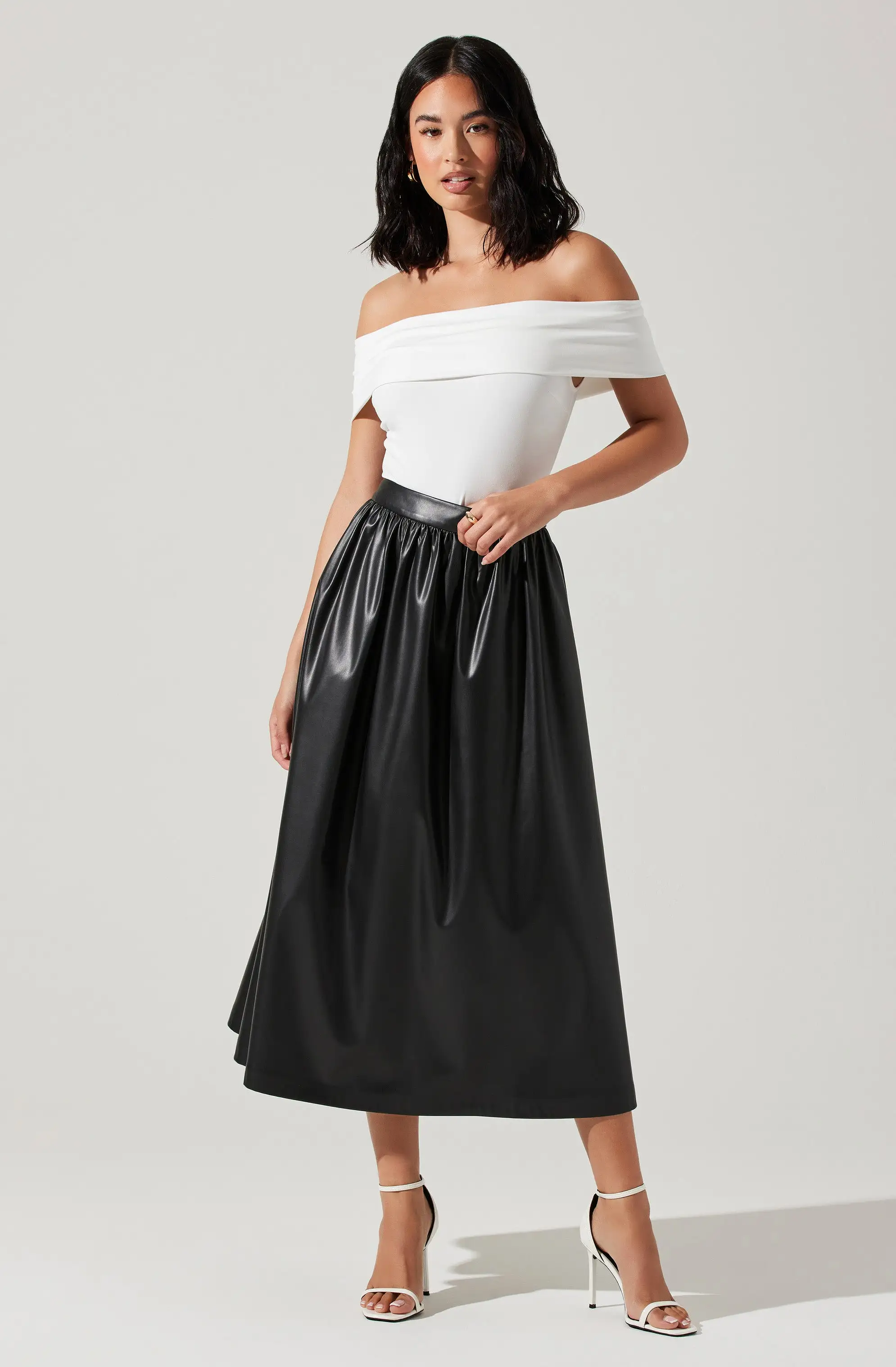 Diandra Faux Leather Midi Skirt