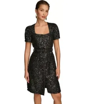 Donna Karan Women's Puff Sleeve Sequin Sheath Dress