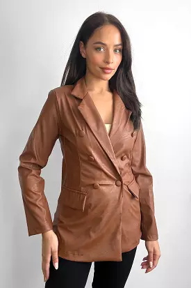 Double Breasted Vegan Leather Blazer