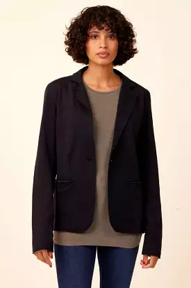 Double Face Cotton Cashmere One Button Blazer in Navy/Charcoal