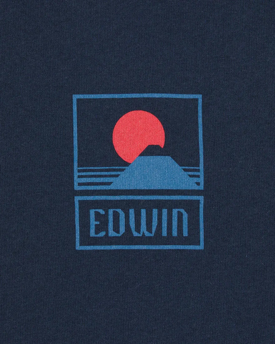 EDWIN Sunset On Mt Fuji T-Shirt Navy Blazer Garment Washed