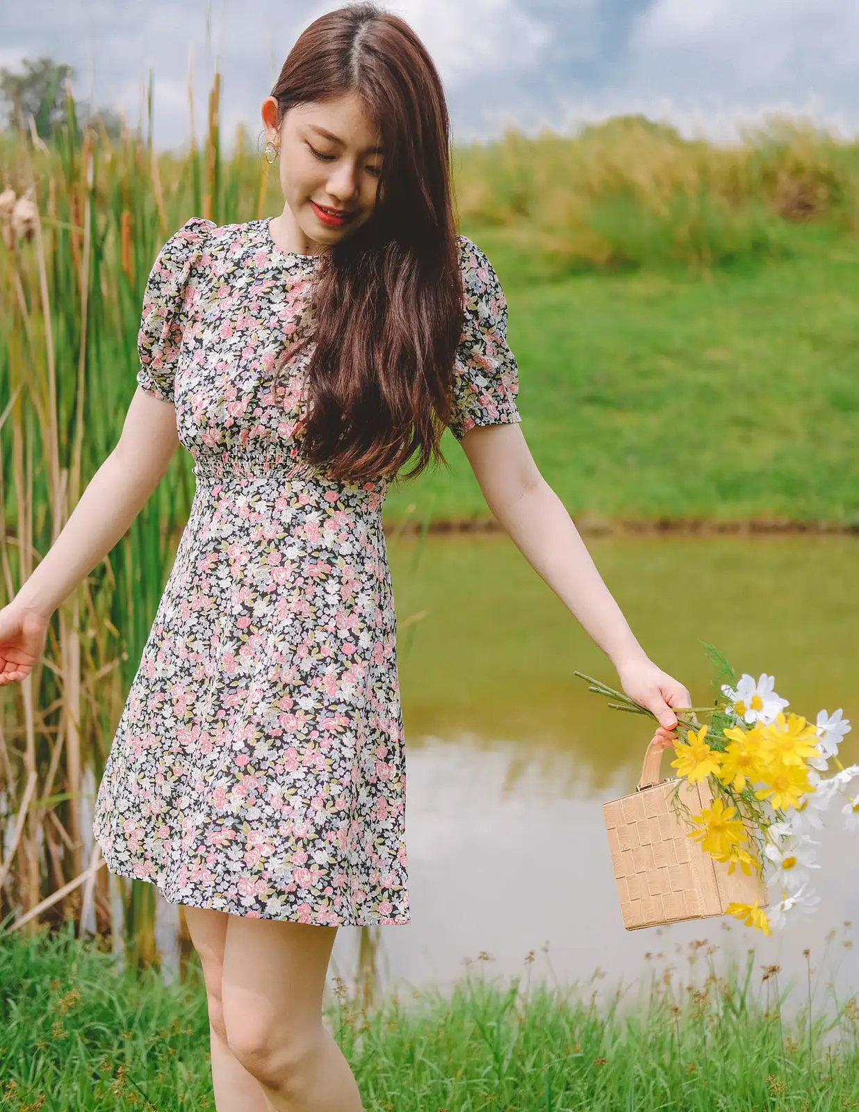 Ella Floral Dress in Black