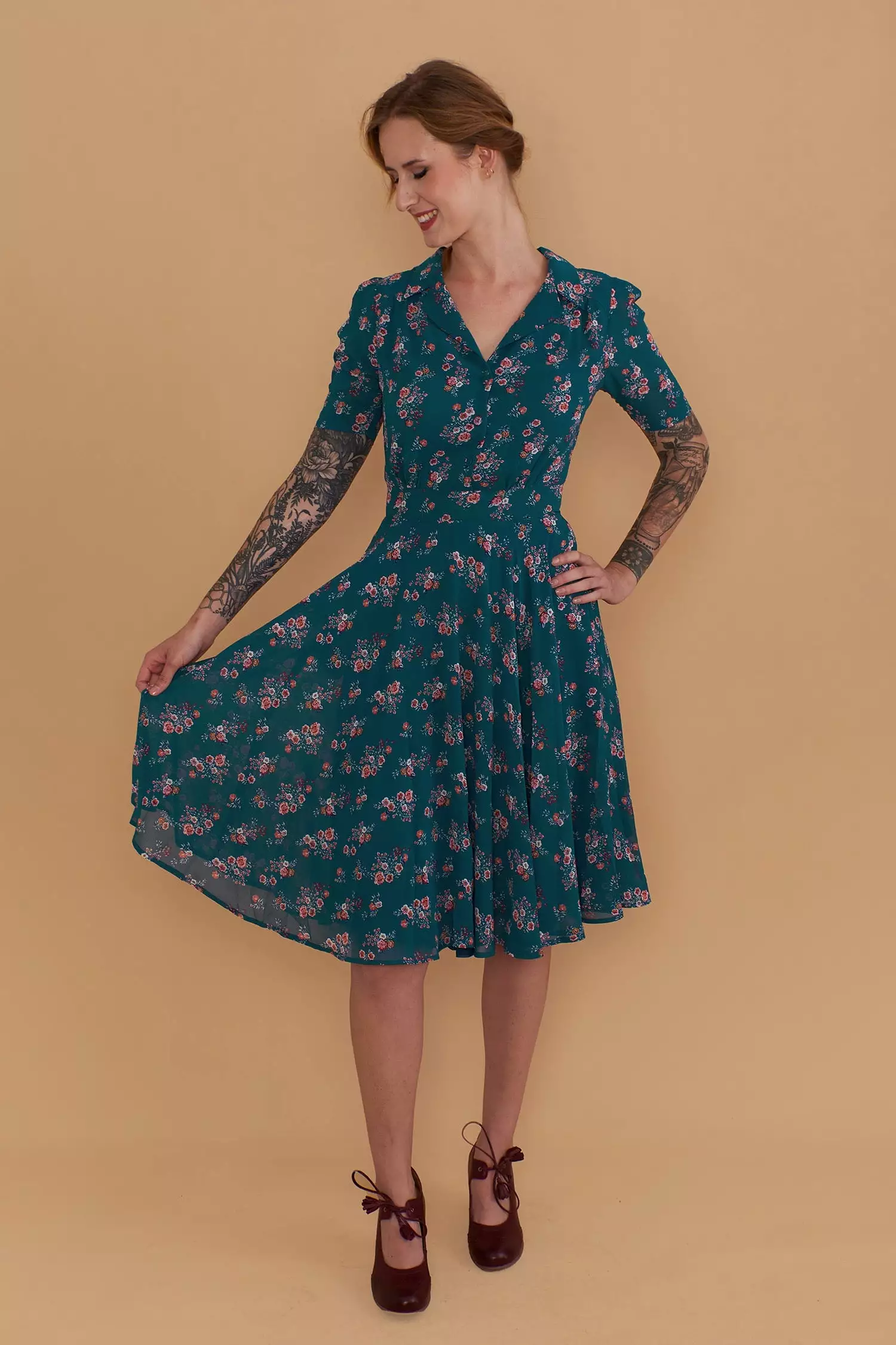 Farah Teal Floral Shirt Dress