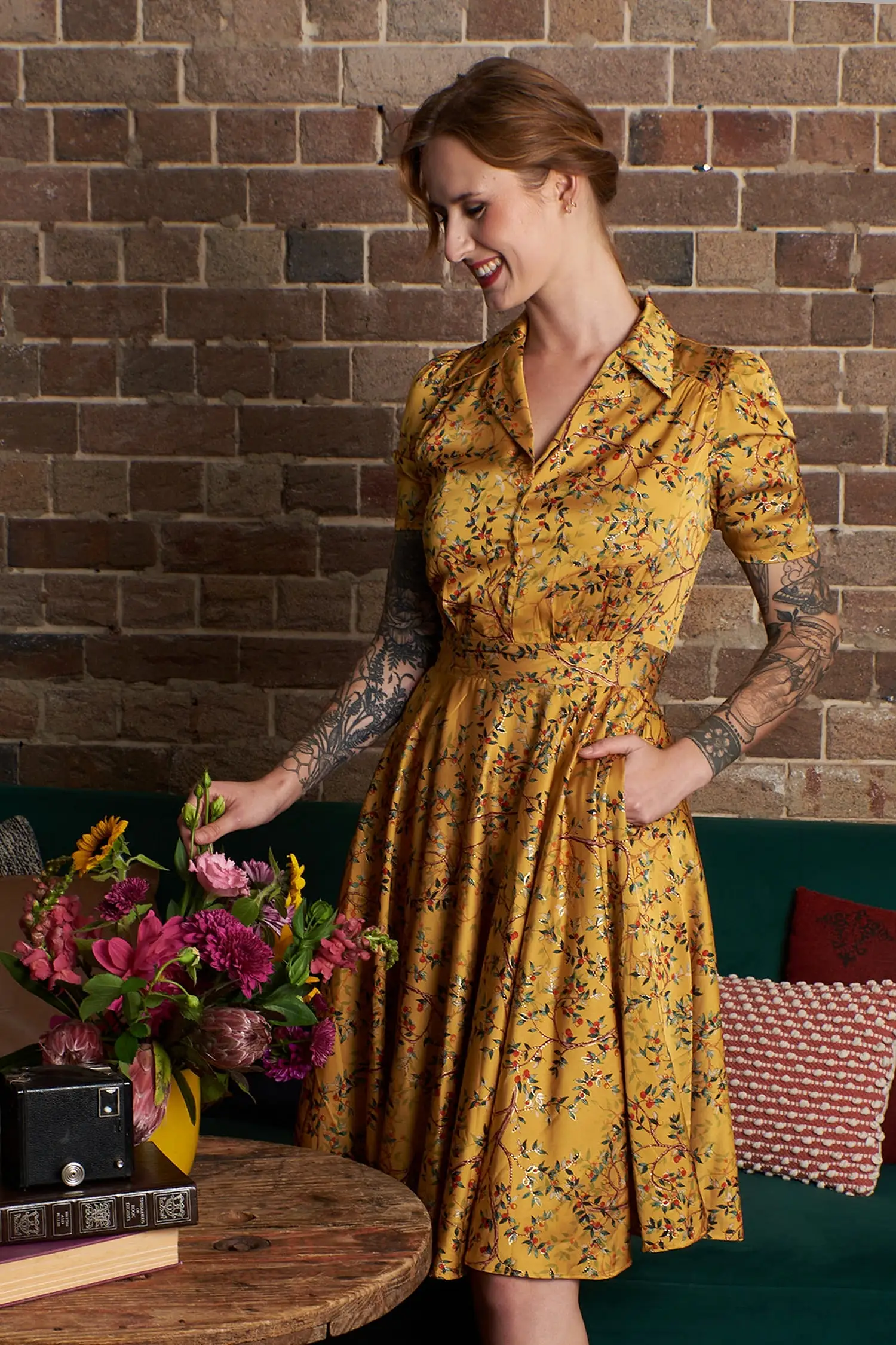 Farah Yellow Berries Shirt Dress