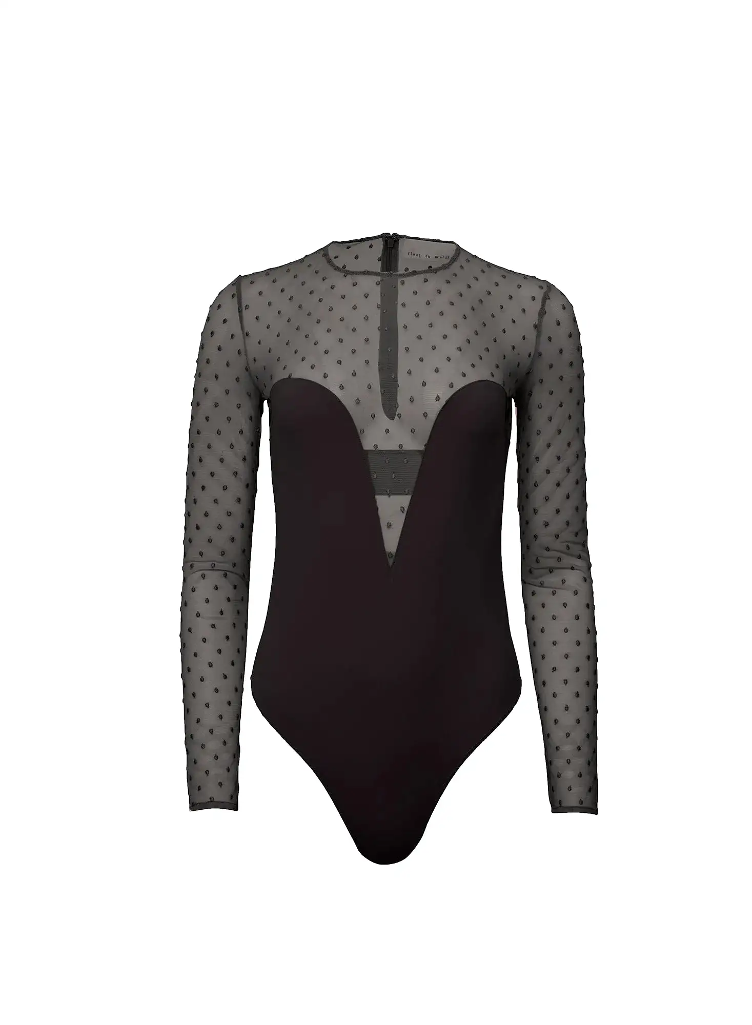 Fleur Du Mal - Dotty Jersey Plunge Bodysuit - Black