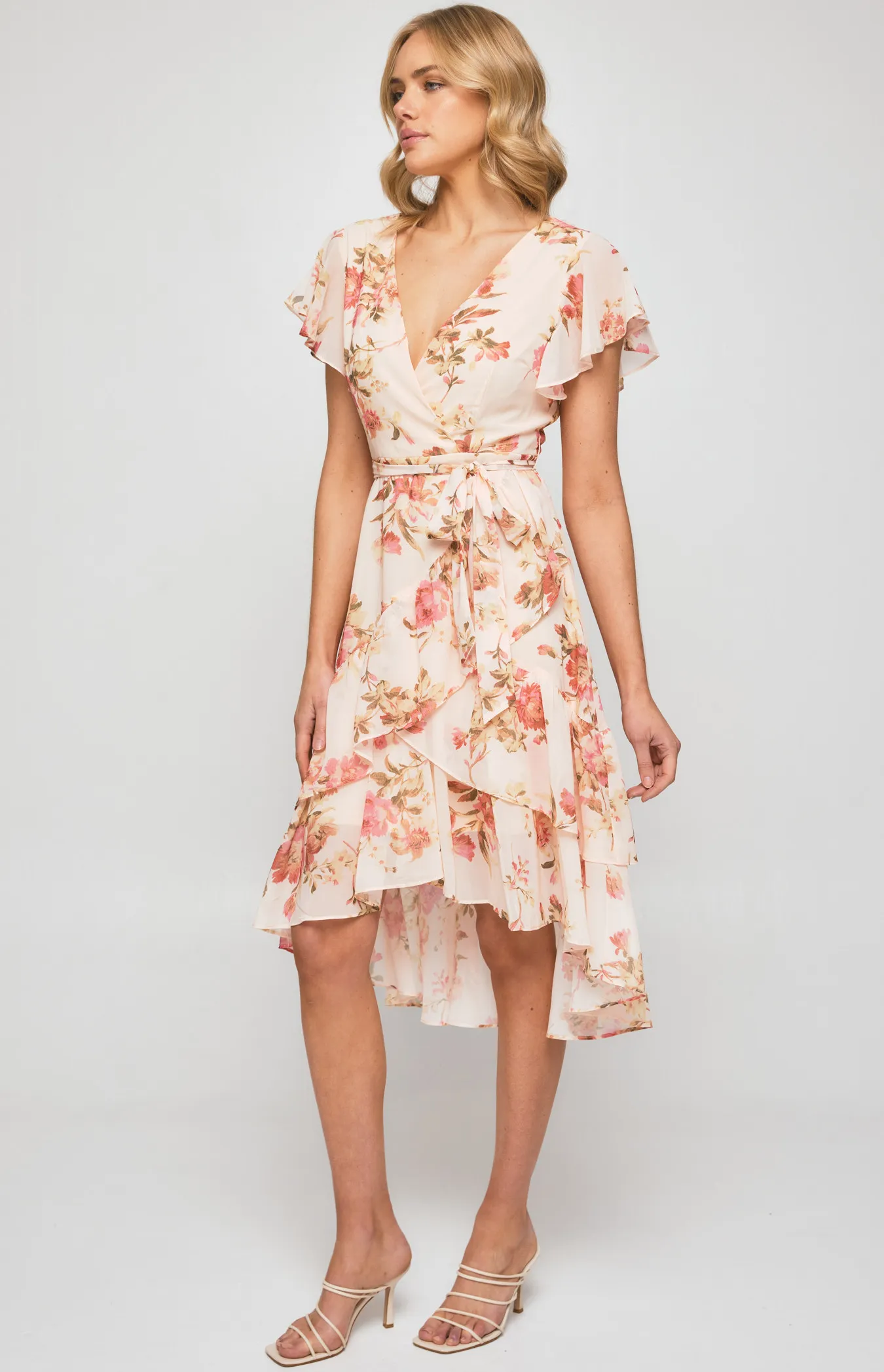 Floral Chiffon Layered Frill Hem Midi Dress (ADR1012-4B)