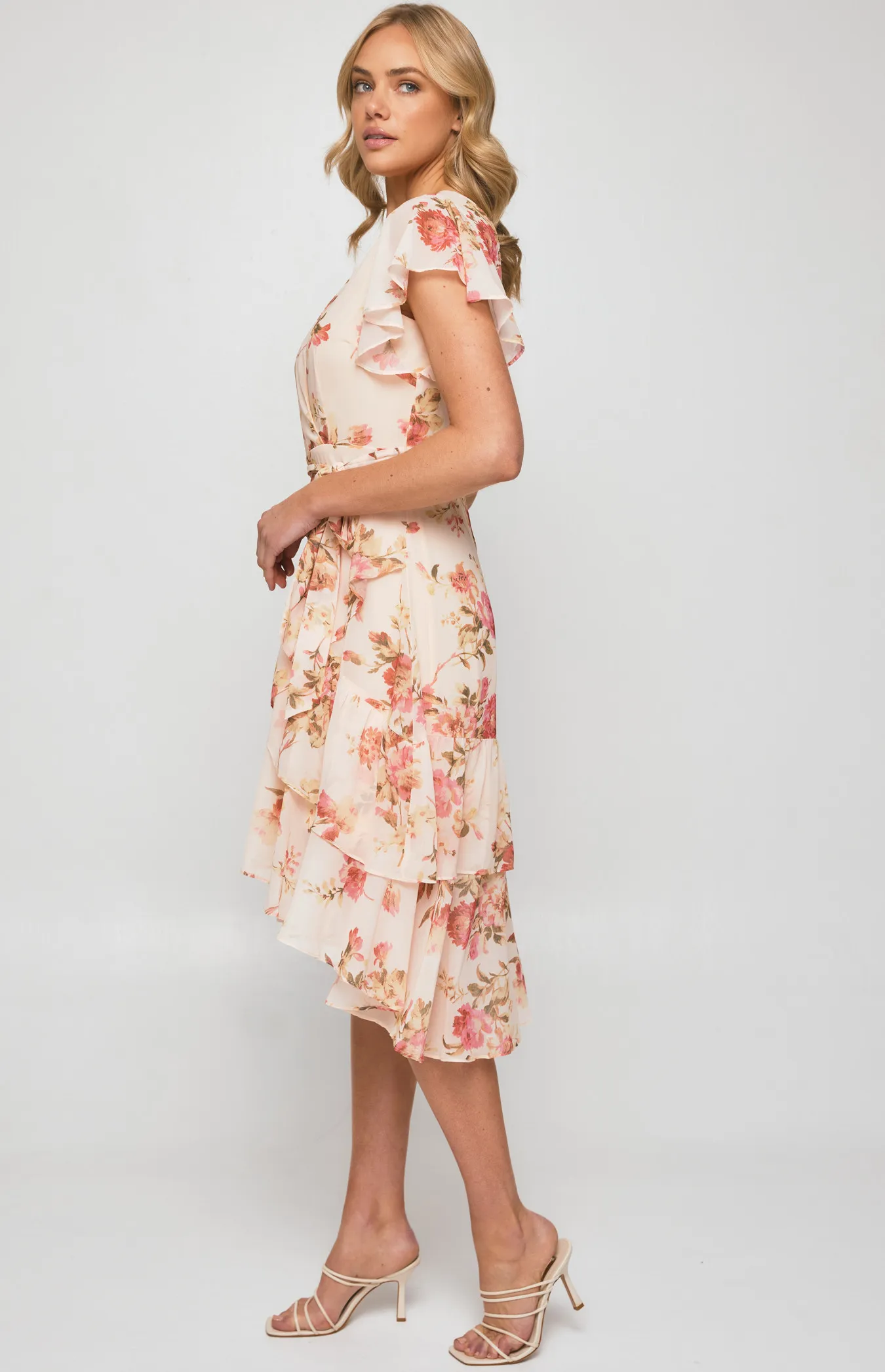 Floral Chiffon Layered Frill Hem Midi Dress (ADR1012-4B)