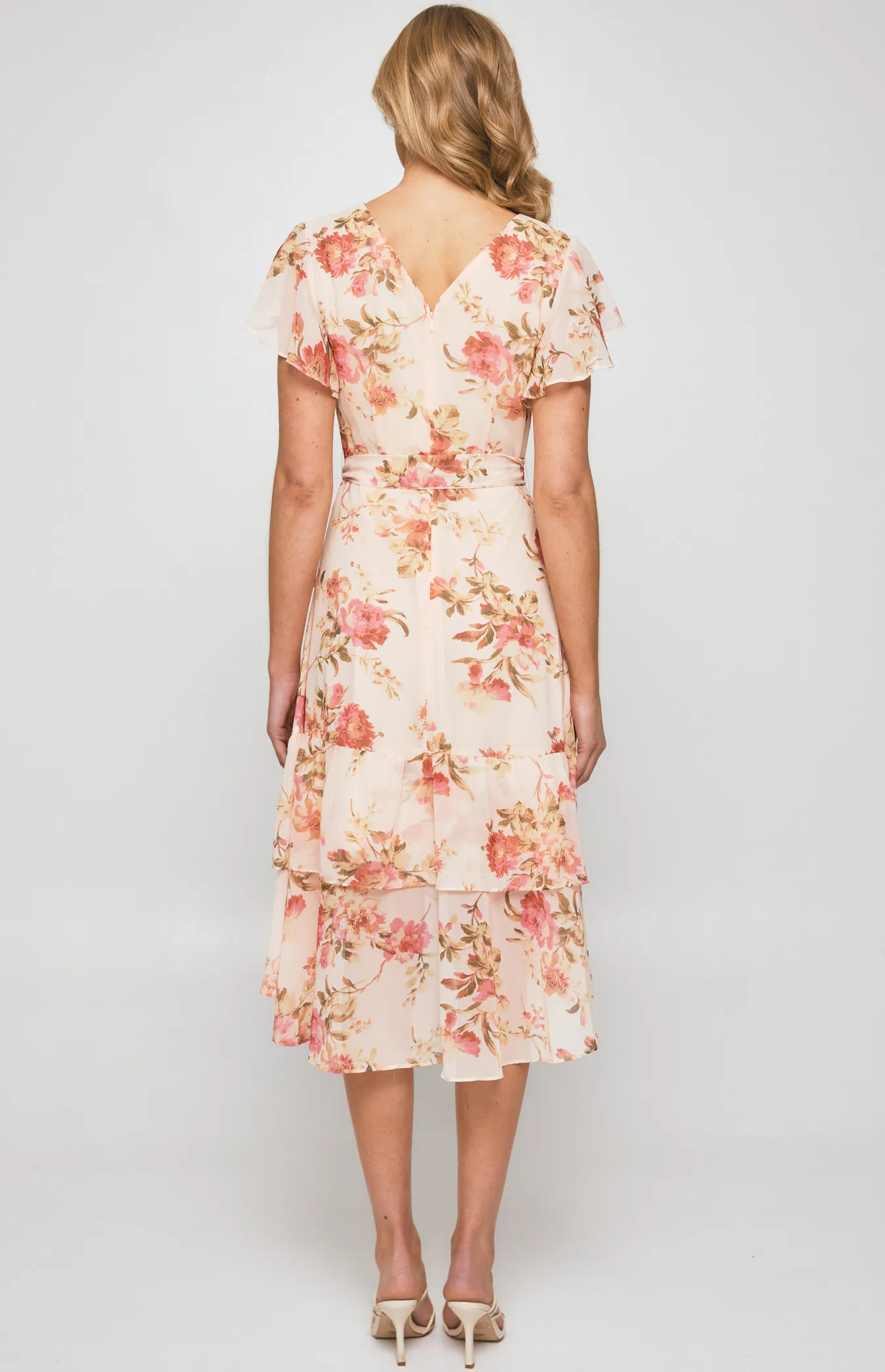 Floral Chiffon Layered Frill Hem Midi Dress (ADR1012-4B)