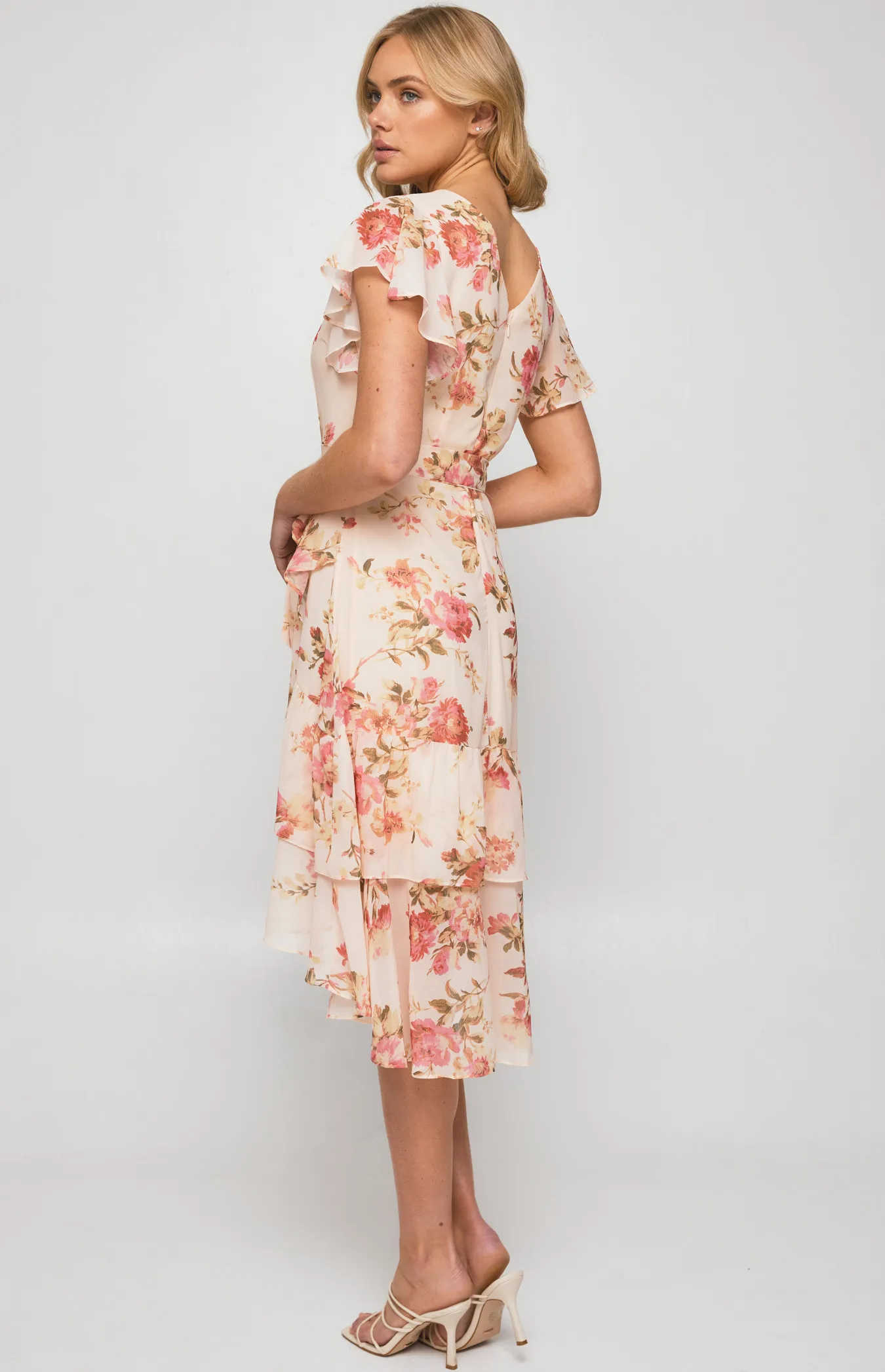 Floral Chiffon Layered Frill Hem Midi Dress (ADR1012-4B)